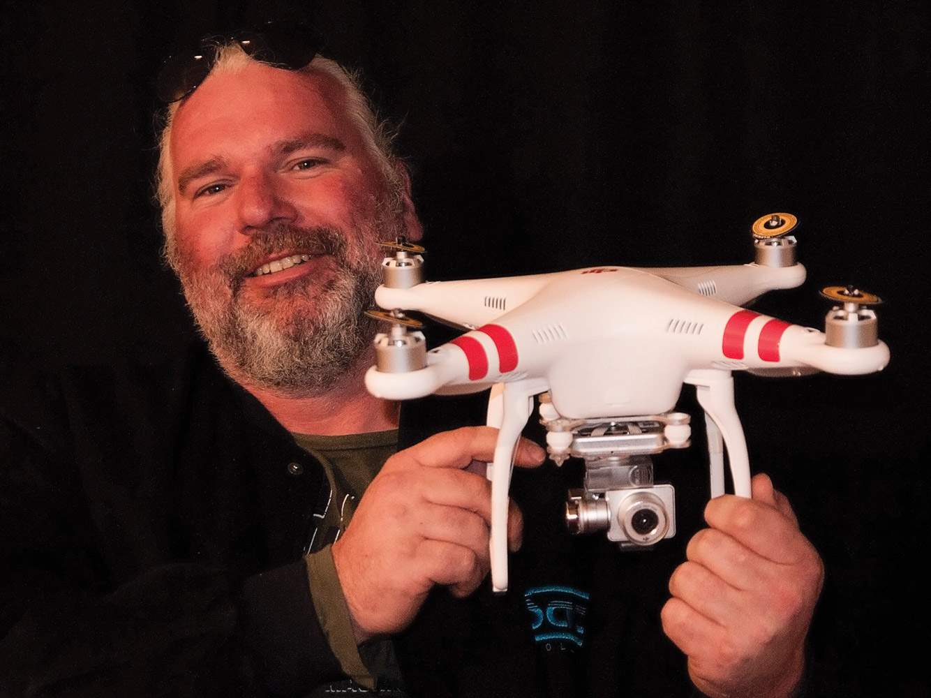 Film lecturer Anthony van den Boggart displaying the SAE’s latest purchase: a Phantom 3 Professional drone
